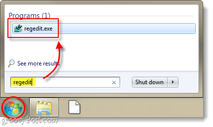 стартира редактор на системния регистър в Windows 7 или Vista