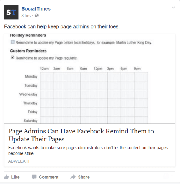 Facebook добавя възможност за задаване на напомняния за администраторите на страници.
