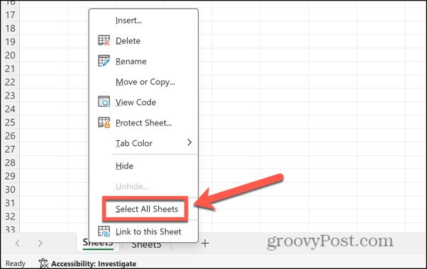 excel изберете всички листове