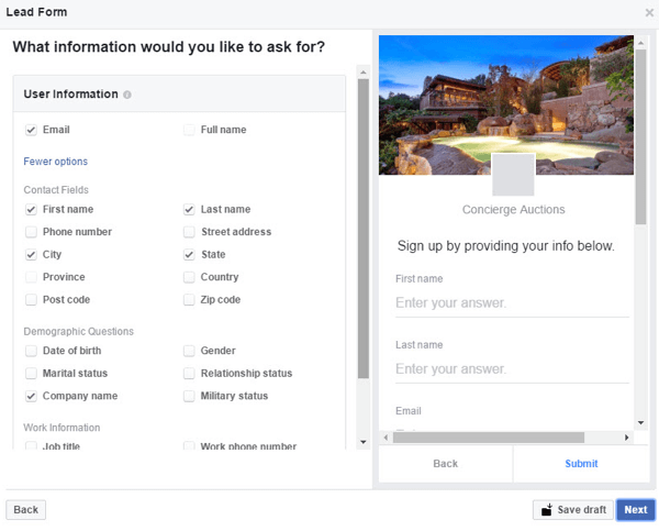 Персонализирайте полетата и въпросите във вашия формуляр за олово в Instagram.