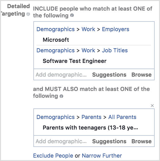 Щракнете върху Ограничи допълнително, за да прецизирате аудиторията за вашата реклама във Facebook.