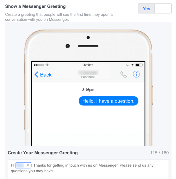 Можете да настроите персонализирано поздравително съобщение за Facebook Messenger в настройките си.