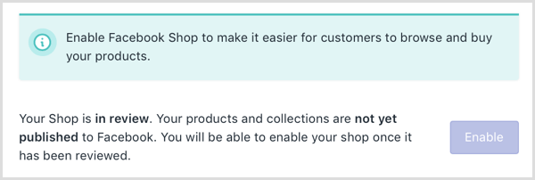 Shopify показва онлайн съобщение, че вашият Facebook магазин е в процес на преглед.