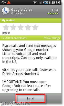 Мобилен Android Market Инсталирайте Google Voice