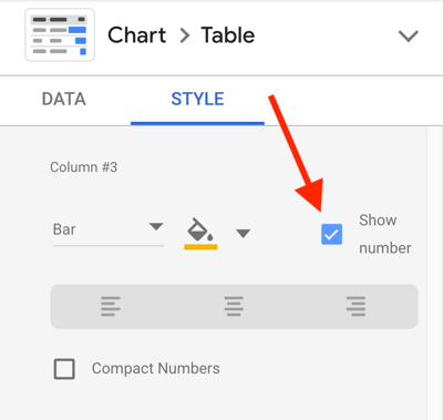 Използвайте Google Data Studio, за да анализирате рекламите си във Facebook, стъпка 23, опция за показване на номер за всеки показател