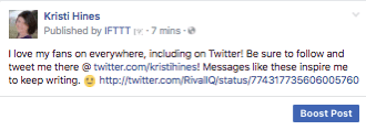 Ето как изглежда харесваният туит, когато е споделен на страницата ви във Facebook чрез IFTTT.