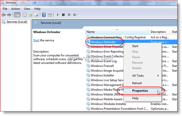 Деактивирайте услугата Windows Defender в Windows Server 2008 или Vista:: groovyPost.com