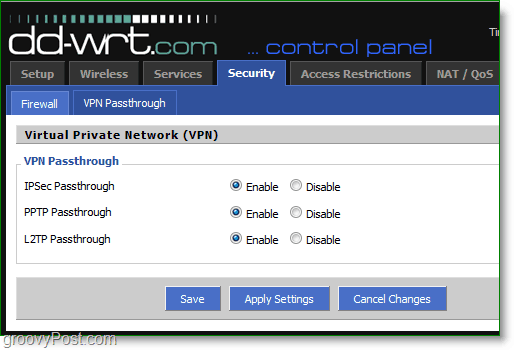 активирайте vpn passthrough на вашия рутер