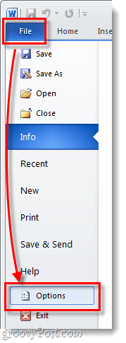 опции за файлове на microsoft Office 2010
