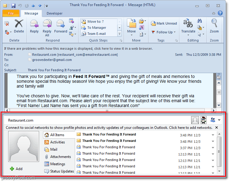 Как да деактивирате панела за хора в Outlook 2010