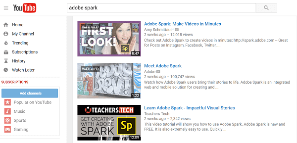 adobe spark youtube търсене
