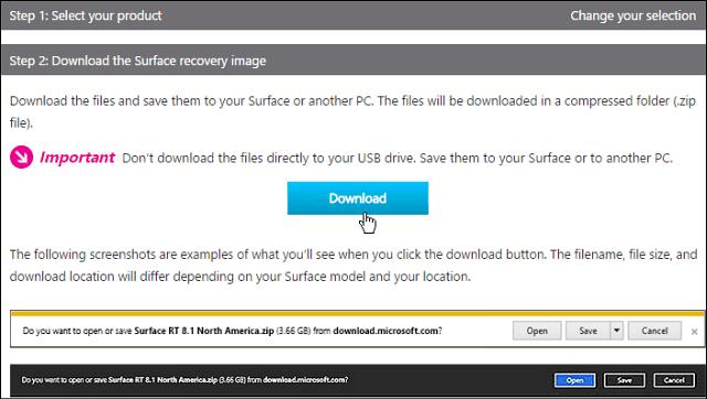 Microsoft Surface RT чрез изображения за възстановяване на Surface Pro 3