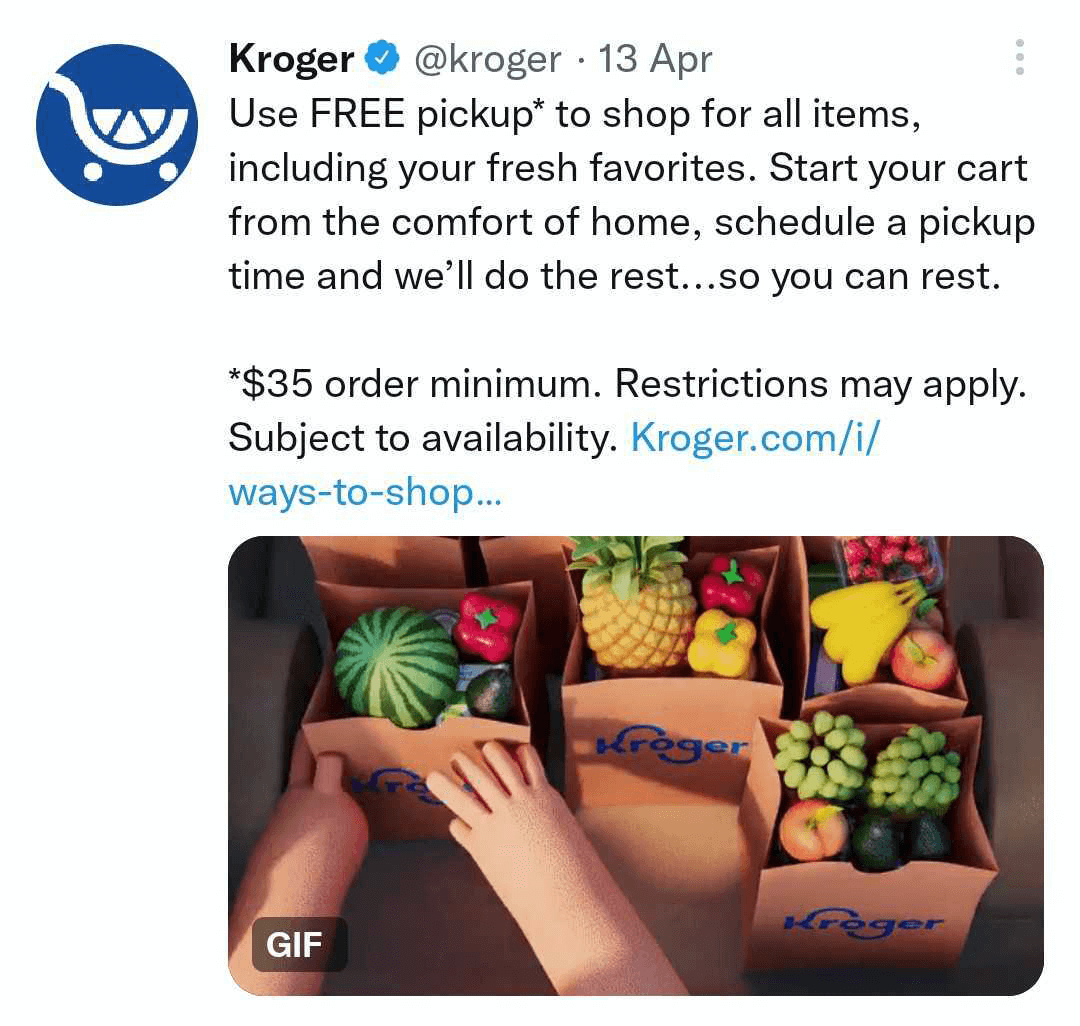 изображение на туит на Kroger с GIF