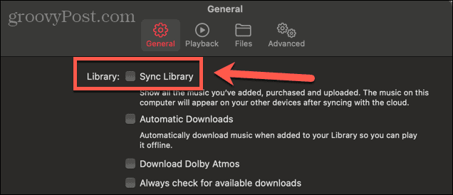 квадратче за отметка синхронизиране на музика на Apple mac