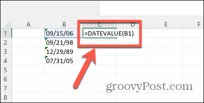формула за стойност на дата в Excel