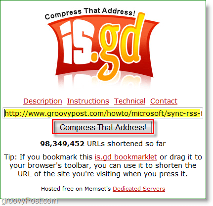 is.gd екрана за скъсяване на URL адрес - въведете оригиналния си URL адрес