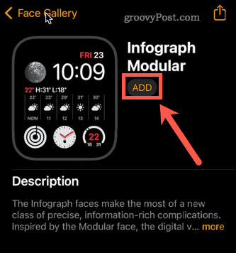 добавете часовник за лице Apple