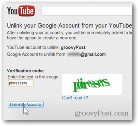 Свържете акаунт в YouTube с нов акаунт в Google - Кликнете върху Прекратяване на акаунти