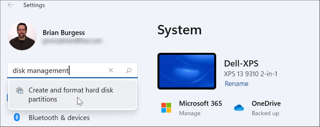 отворете управление на диска в настройките на Windows 11