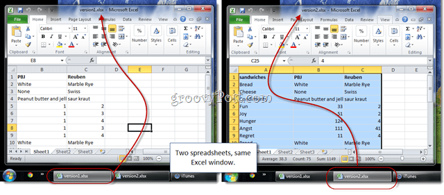 Как да видите електронните таблици на Excel 2010 отстрани за сравнение