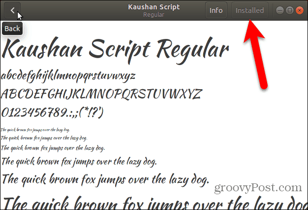 Шрифт, инсталиран в Font Viewer
