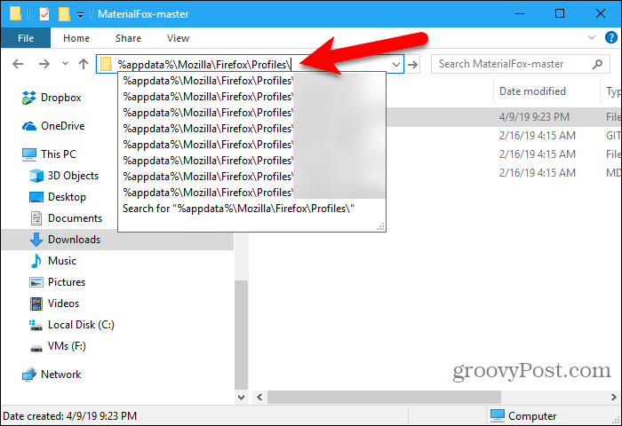 Поставете пътя на профила във File Explorer