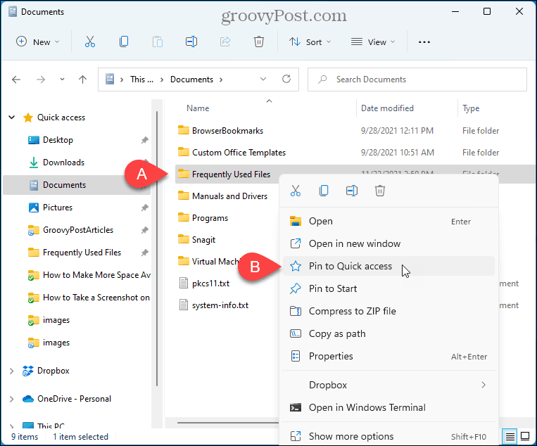 Изберете Pin to Quick Access във File Explorer