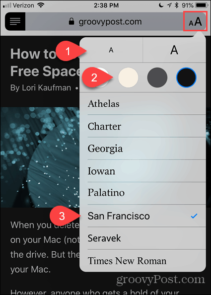 Промяна на шрифта и цвета в Viewer View в Safari за iOS