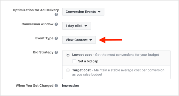 Оптимизирайте вашия набор от реклами във Facebook за преглед на съдържание.
