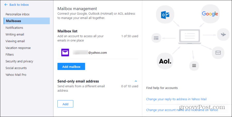 добавете пощенска кутия към Yahoo