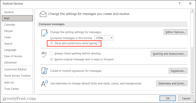 Активиране на предвиждането на текст в Outlook за Windows