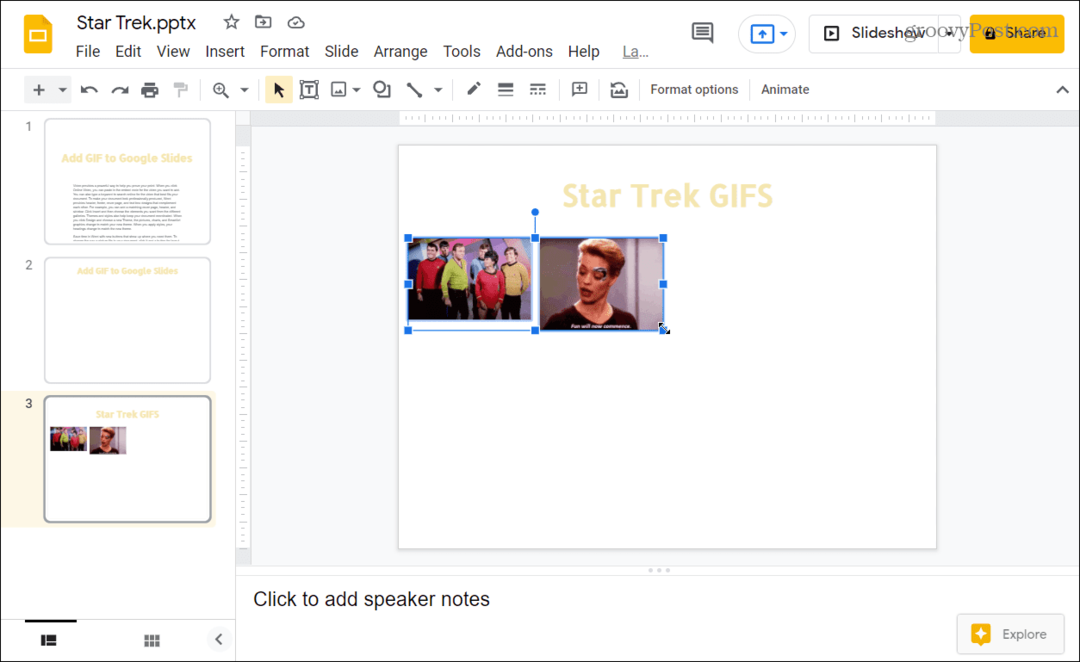 GIFS, вмъкнати в презентация на Google Slides