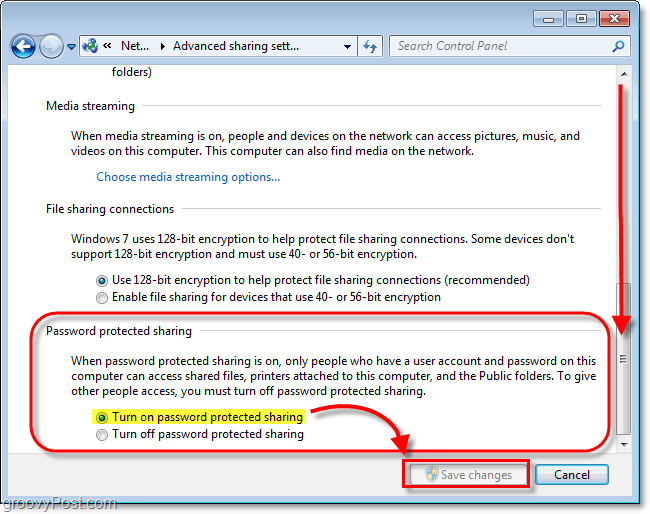 активирайте защитата с парола на локално споделени файлове в Windows 7