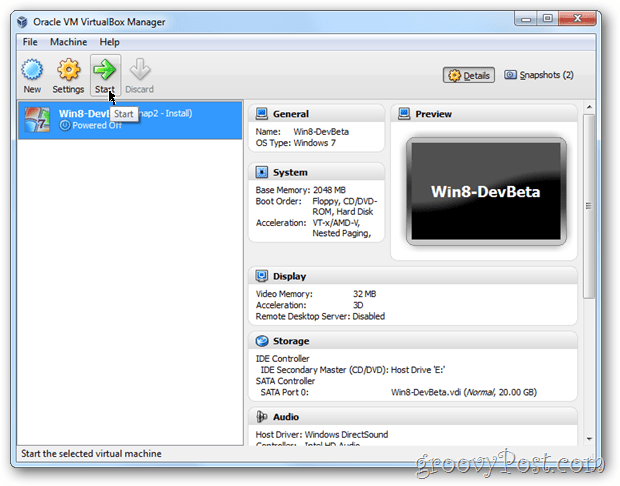 VirtualBox Windows 8 стартира vm