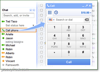 позвънете на телефони от google voice gmail