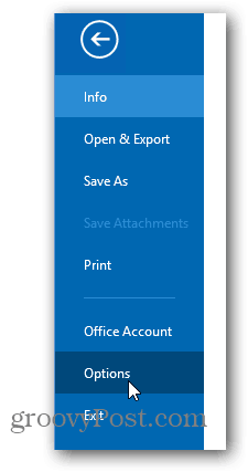 Office 2013 промяна на цветовата тема - щракнете върху опции