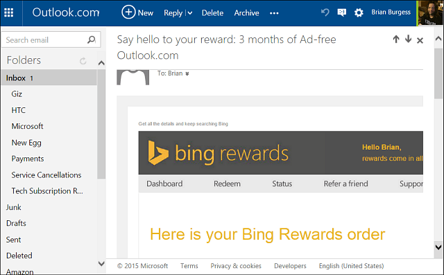 Вземете без реклами Oultook.com през цялата година с награди Bing