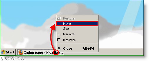 Снимка на Windows XP - Преместване на прозореца