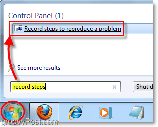 щракнете върху кълбото на Windows 7 и започнете да търсите стъпки за запис