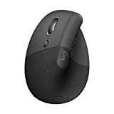 Вертикална ергономична мишка Logitech Lift, лява, безжична, Bluetooth или Logi Bolt USB, тихи щраквания, 4 бутона, съвместима с WindowsmacOSiPadOS, лаптоп, компютър - графит