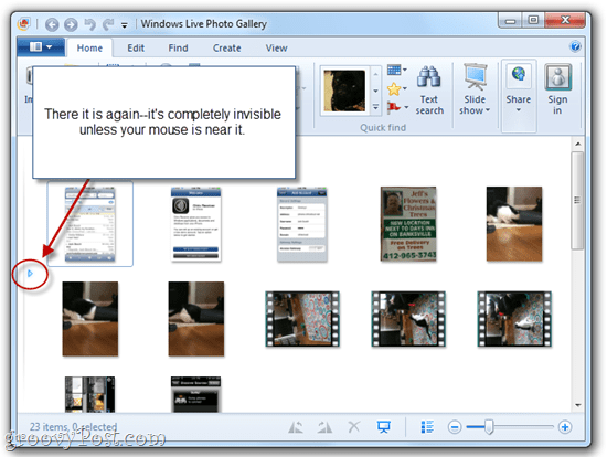 Скриване / показване на панела за навигация на фотогалерията на Windows Live
