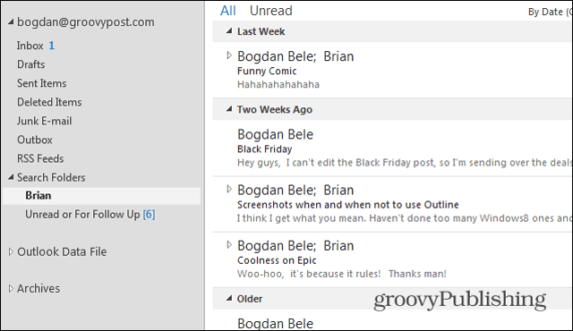 Папки за търсене в Outlook 2013 Брайън