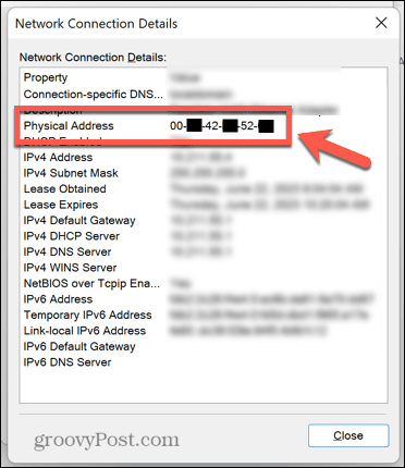mac адрес на контролния панел на windows 11