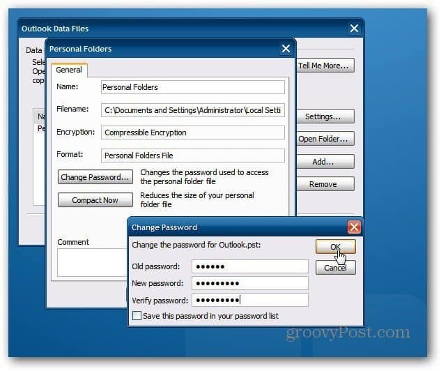 Как да защитим парола PST файл на Outlook