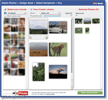 HotPrints ви позволява да избирате от свои качени снимки или такива от приятели във Facebook