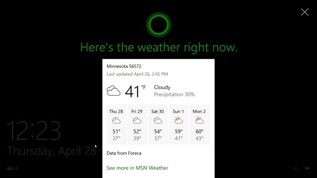 Заключващ екран на Cortana