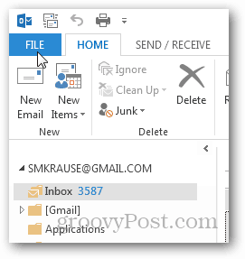 как да създадете pst файл за Outlook 2013 - щракнете върху файл