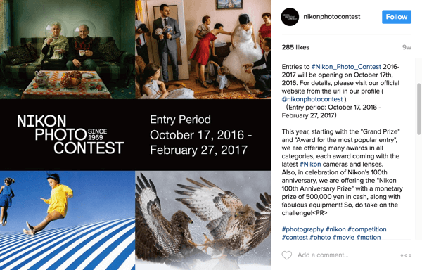 Потребителите на Instagram маркират своите изображения с хаштага на кампанията, за да се включат в фотоконкурса на Nikon.