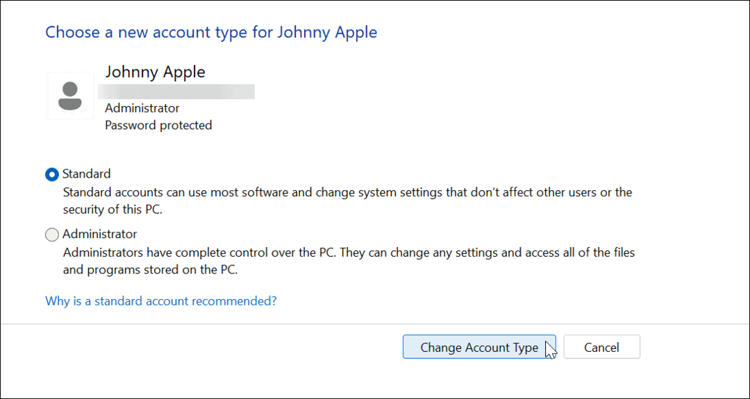 Как да промените типа акаунт в Windows 11