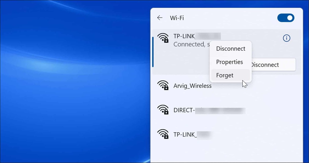 забравете wi-fi мрежата на windows 11
